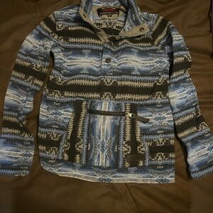 Kids medium: Blue & Black rock&Roll denim Southwestern Pullover Hoodie